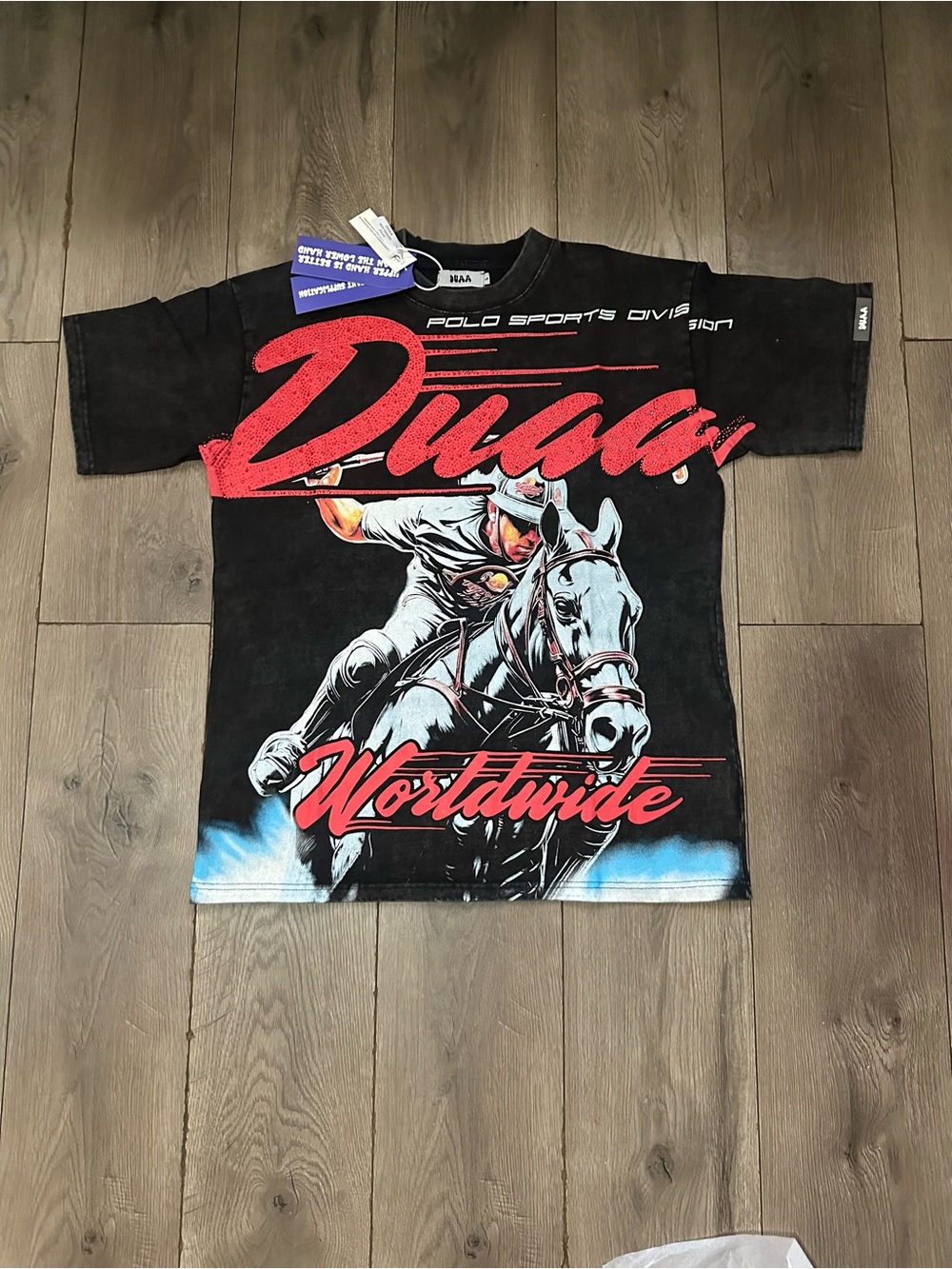 DUAA Polo Sports Division Graphic Tee - Black with Red Accents